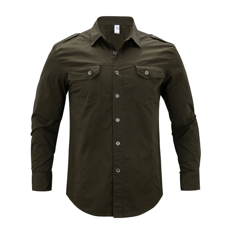Men's Military Long Sleeve Dress Shirt With Epaulets