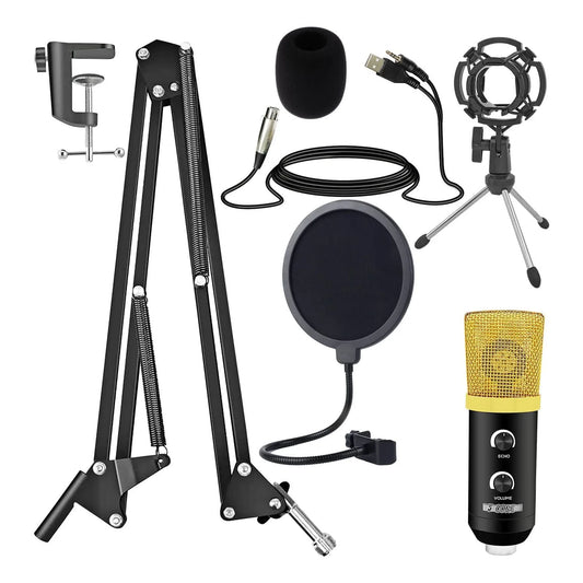 Recording Microphone Podcast Bundle Professional Condenser Cardioid Mic Kit w Boom Arm