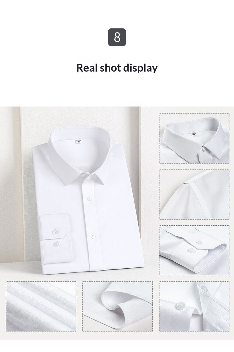 Shield &Style Professional Non-Iron Executive Work Shirt Premium Cotton Slim Fit White Dress Shirt