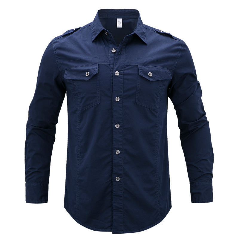 Men's Military Long Sleeve Dress Shirt With Epaulets