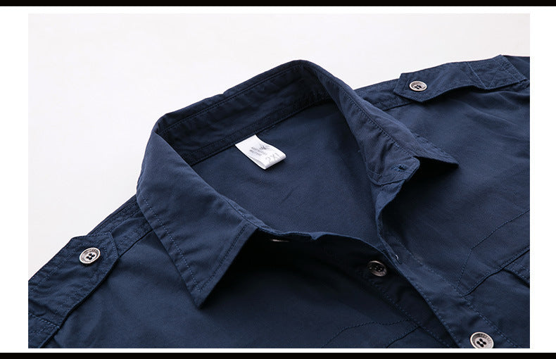 Men's Military Long Sleeve Dress Shirt With Epaulets