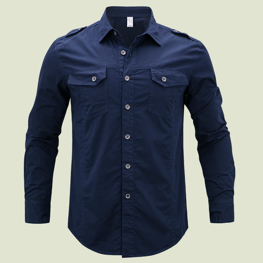 Men's Military Long Sleeve Dress Shirt With Epaulets