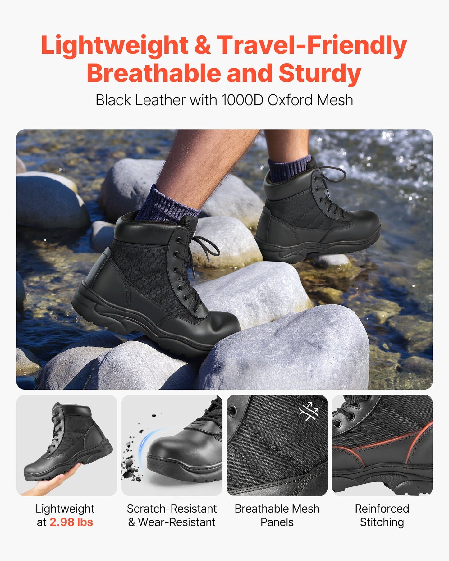 Men's Military Tactical Boots, 6 Inch Combat Hiking Work Boots, Lightweight & Breathable & Sturdy Mens Motorcycle Interceptor Trooper Boot, For Outdoor Security Mountaineering, US Size 10.5