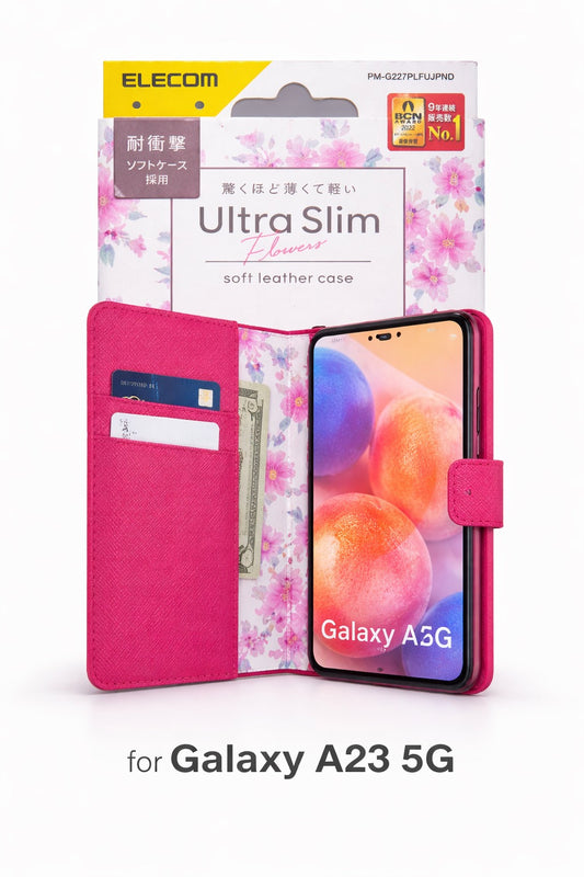 ELECOM Ultra Slim Flowers Soft Leather Case for Galaxy A23 5G Deep Pink Wallet Case