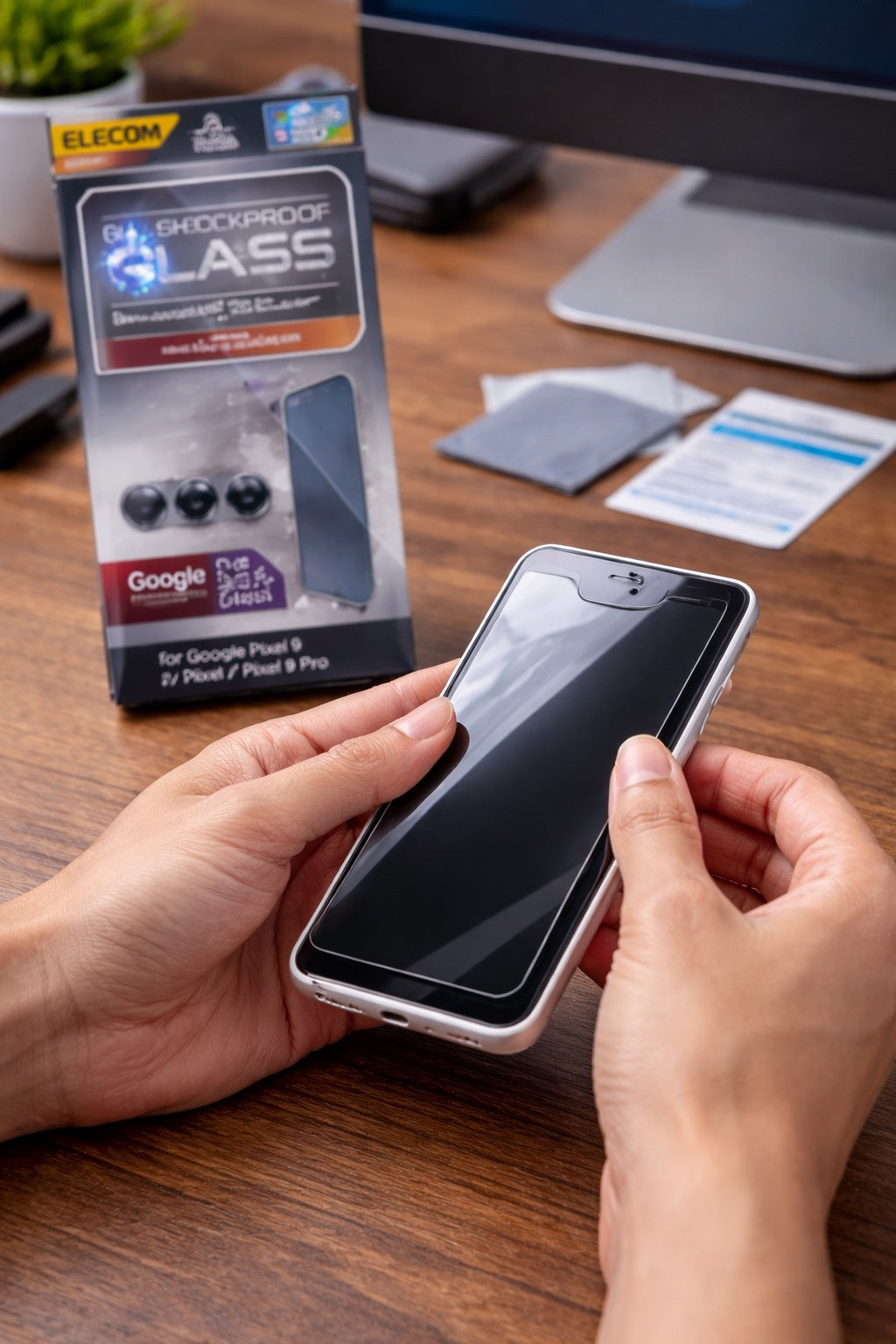 ELECOM Shockproof Tempered Glass Screen Protector for Google Pixel 9 / Pixel 9 Pro – Blue Light Cut 10H Protection