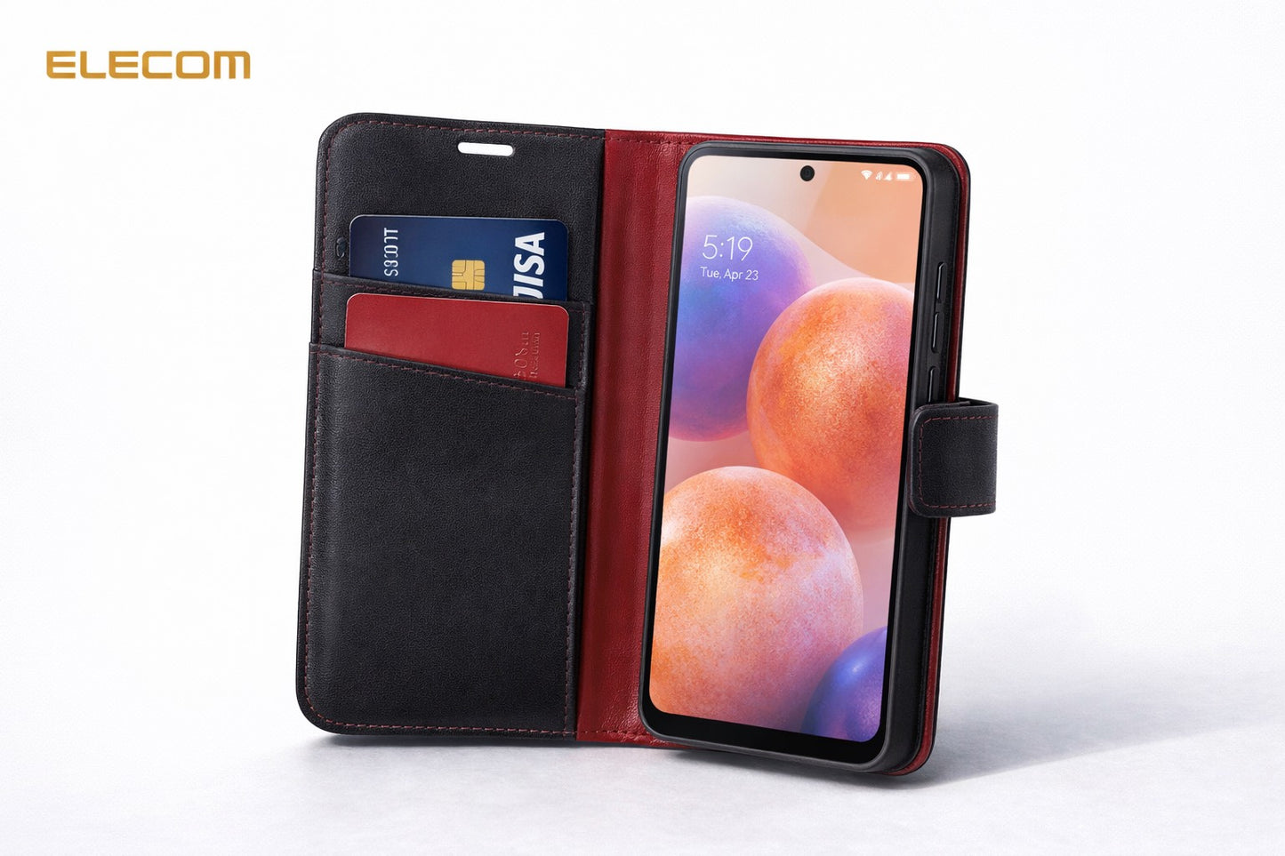 ELECOM Shockproof Slim Soft Leather Case for Galaxy S23 – Premium Flip Cover Wallet Case (Black)