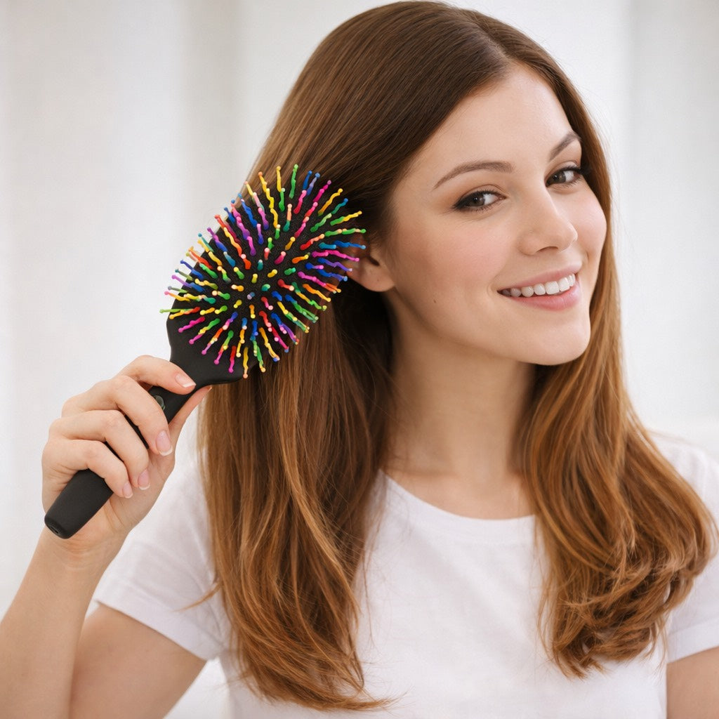 Shield & Style™ Rainbow Volume Detangling Brush – Anti-Breakage, Scalp-Friendly, Professional Hair Brush