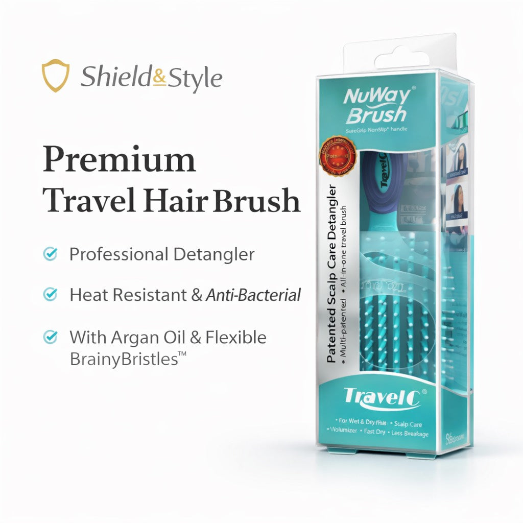 Shield & Style™ Premium Travel Hair Brush – Professional Compact Detangler with Scalp Protection