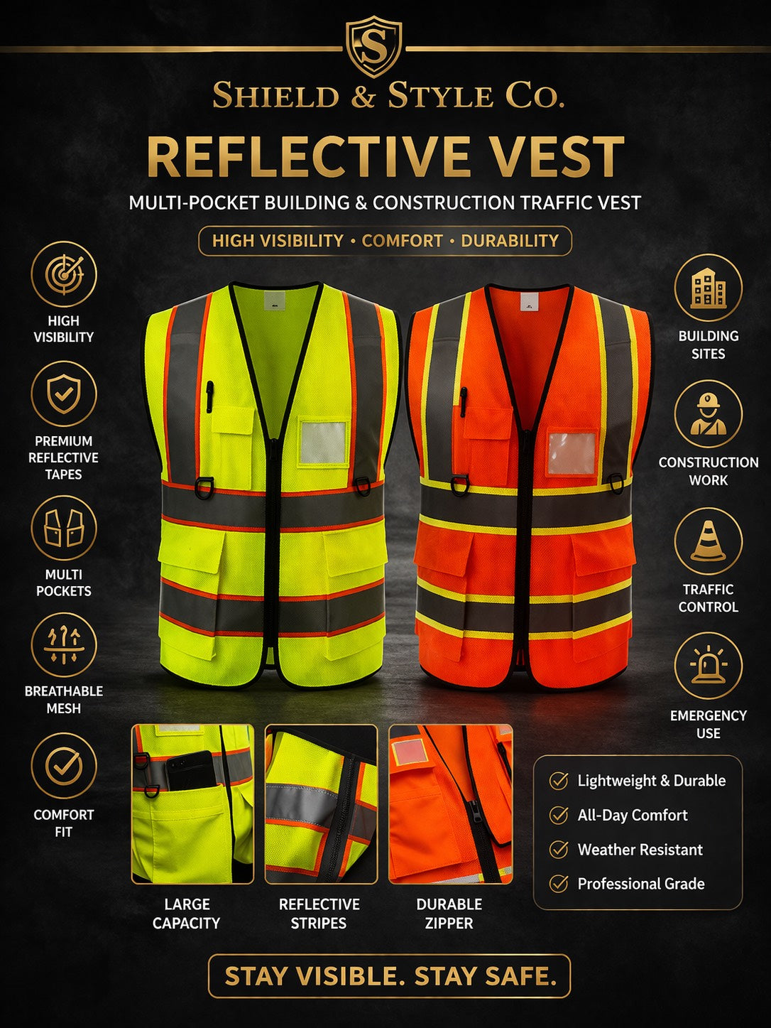Reflective Vest Multi-pocket Building Construction Traffic Fluorescent Vest