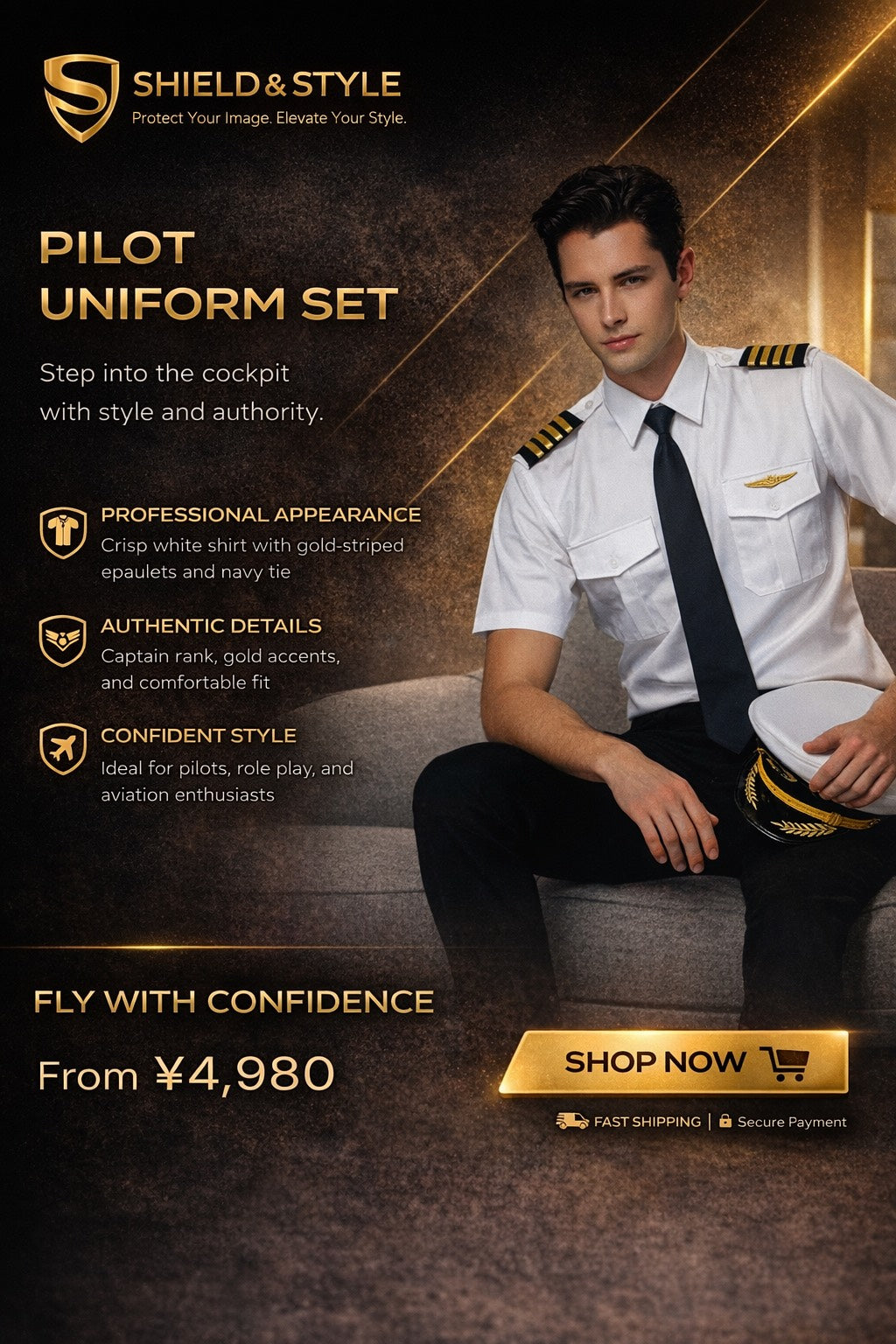 Pilot Empty Boy Captain Uniform White Shirt Epaulet