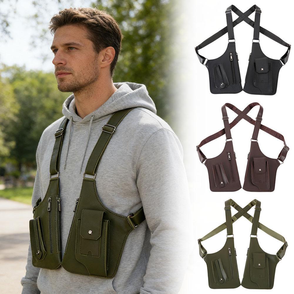 Men's Retro Underarm Backpack Belt Bag - Adjustable Crossbody Shoulder Bag for Travel Storage Multi Functional