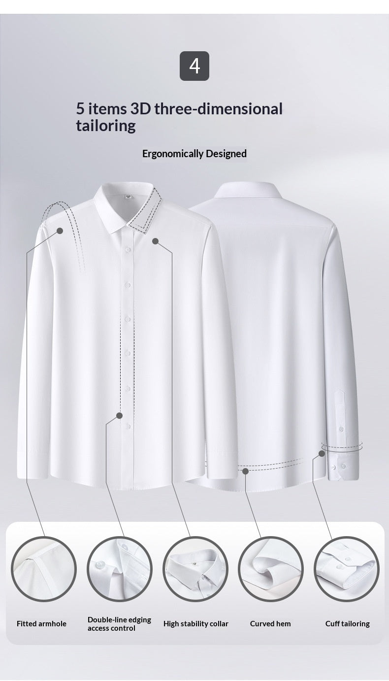 Shield &Style Professional Non-Iron Executive Work Shirt Premium Cotton Slim Fit White Dress Shirt